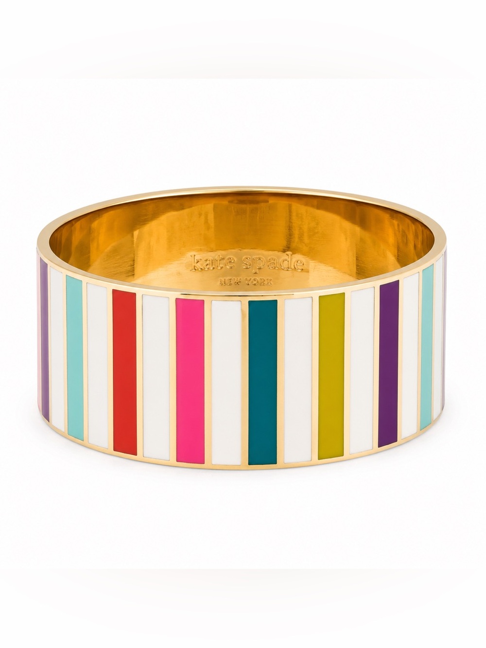 NWT Kate Spade New York Go To Town Rainbow Stripe Wide Enamel Bangle Bracelet - Picture 1 of 8